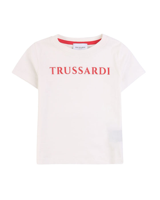 Tshirt Trussardi a mezza manica di colore bianco con scritta rossa sul davanti