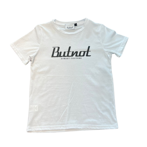Tshirt ButNot a mezza manica di colore bianco con scritta nera sul davanti