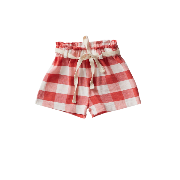 Pantaloncino Aventiquattrore in tela con quadri bianchi e rosso fragola