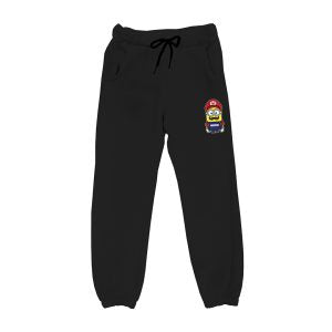 Pantalone Mousse in tuta di colore nero con piccola stampa Minions sul lato sinistro