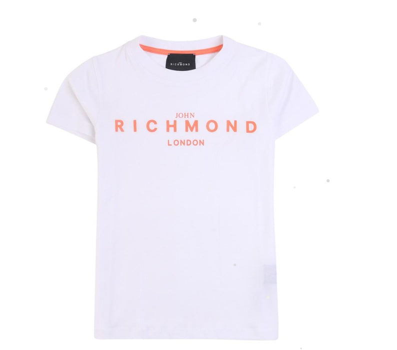 Tshirt Richmond mezza manica di colore bianco con scritta color pesca sul davanti