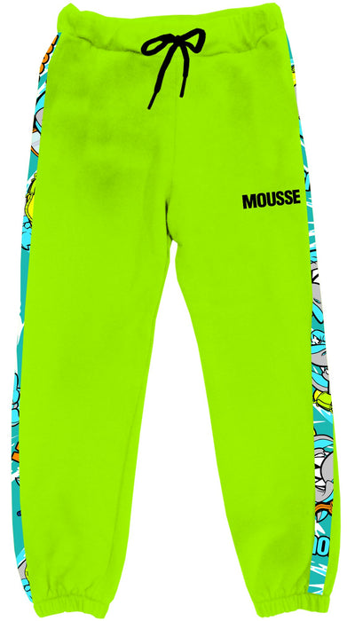 Pantalone Mousse color lime in felpa con bordo fantasia squalo