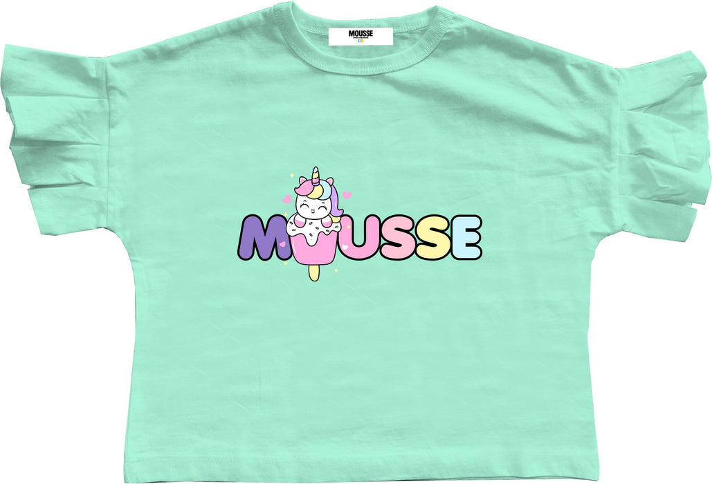 Tshirt Mousse crop manica con rouches