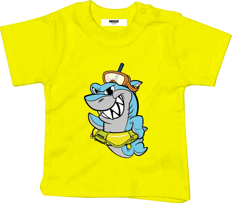 Tshirt Mousse baby gialla con stampa squalo