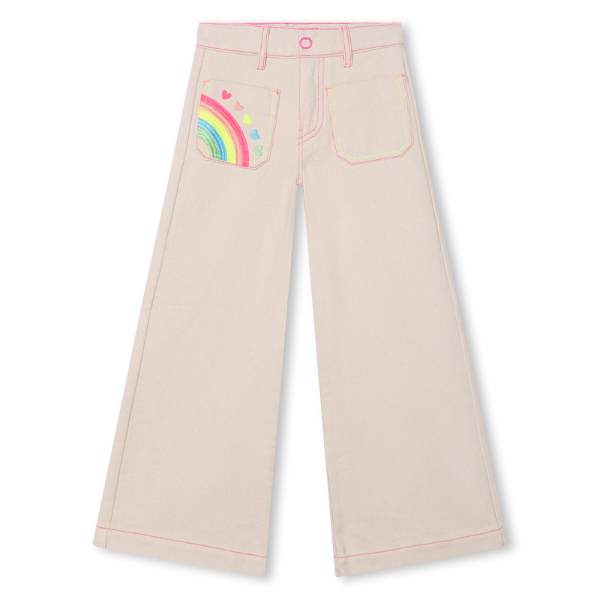 Jeans Billieblush color sabbia con tasca davanti con ricamo fantasia