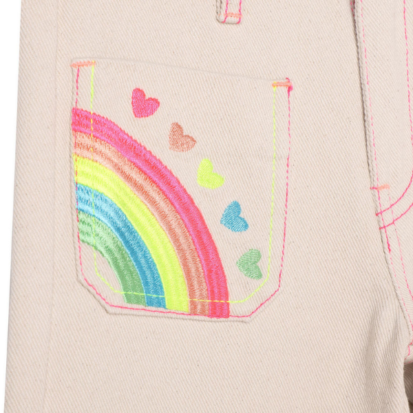 Jeans Billieblush color sabbia con tasca davanti con ricamo fantasia