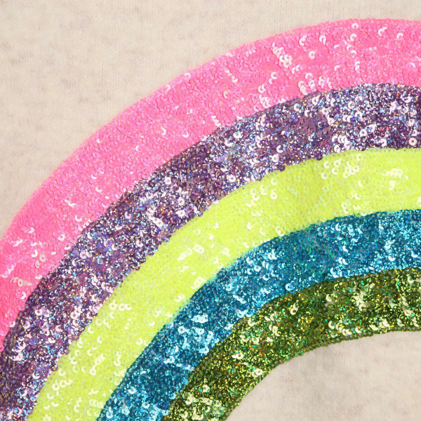 Maglione Billieblush avorio con arcobaleno di paillettes multicolor