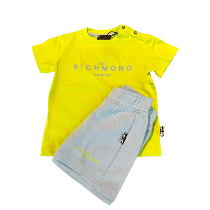 Completo Richmond composto da tshirt color lime con scritta e bermuda color azzurro