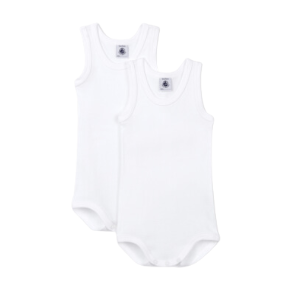 Set 2 pezzi body Petit Bateau smanicati bianchi con spallina larga