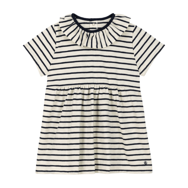 Abito Petit Bateau a mezza manica con fantasia a righe e colletto raffinato