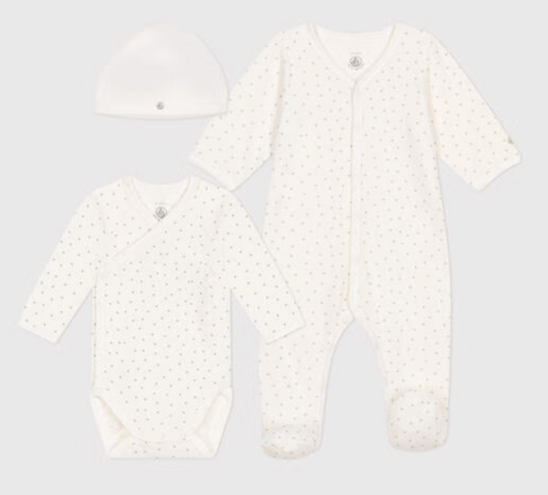 Set Petit Bateau tutina body e cappellino con fantasia piccoli cuori