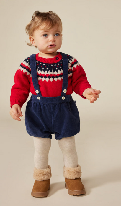 Salopette blu corta in velluto Petit Bateau