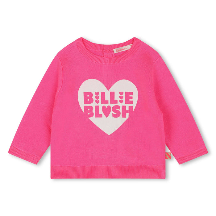 Maglione Billieblush in filo fucsia con cuore bianco